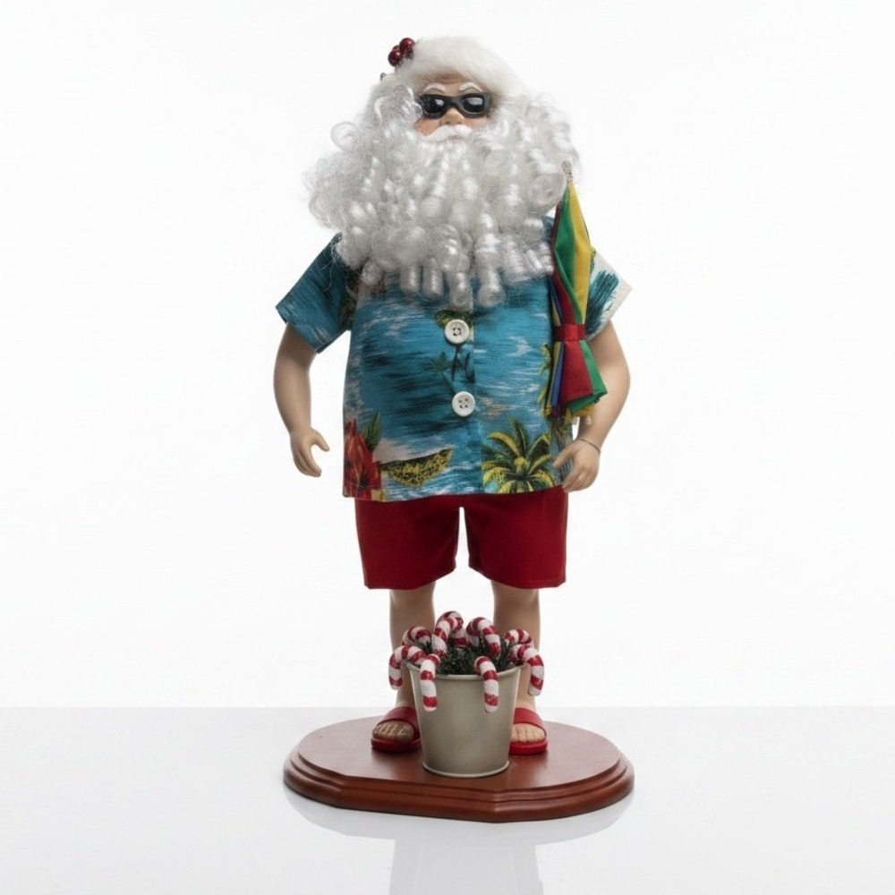 Tropical Beach Santa Claus Figurine Hawaiian Shirt Sunglasses Coastal Christmas